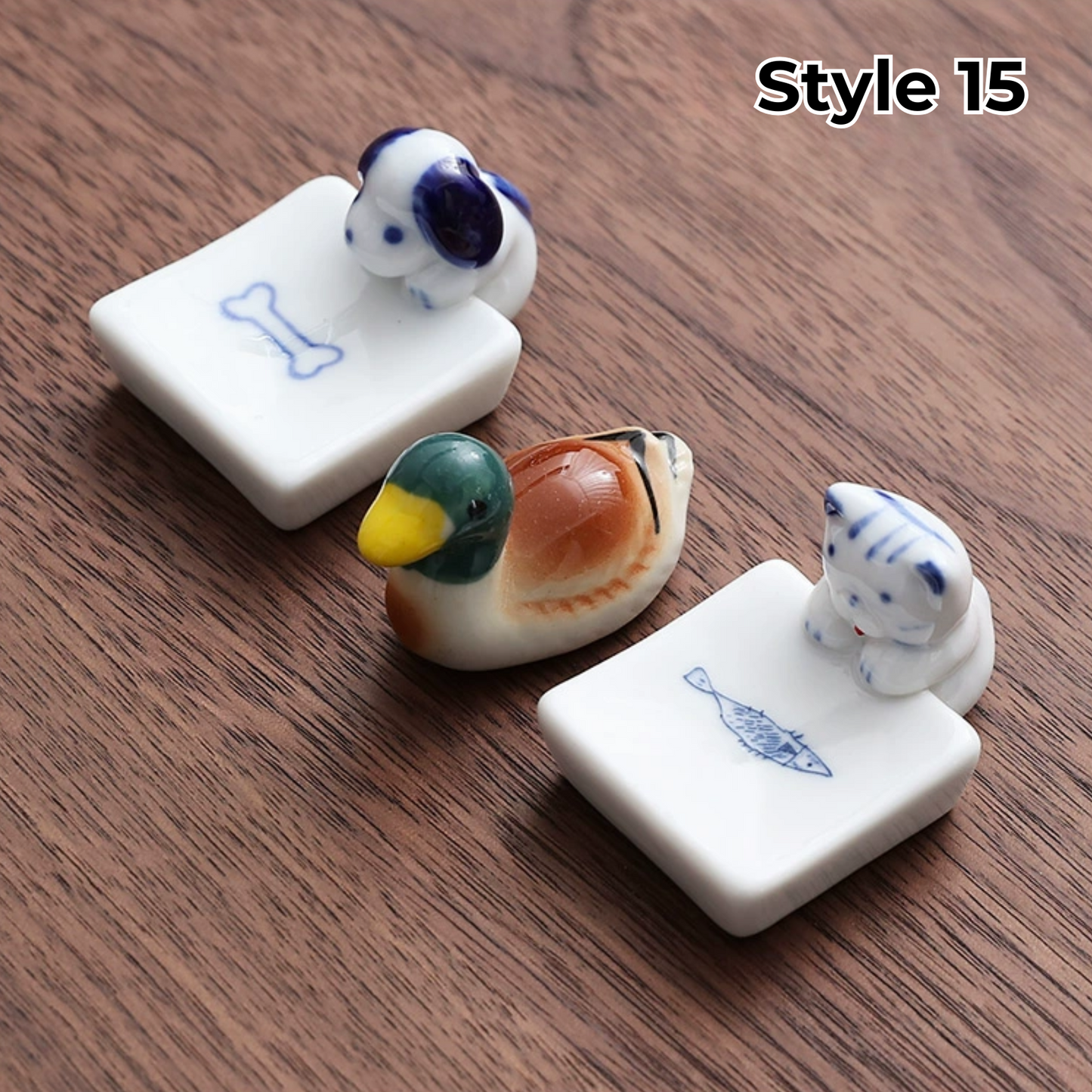 Keramische Eetstokjessteun met Dier- en Fruitmotieven – Set van 3