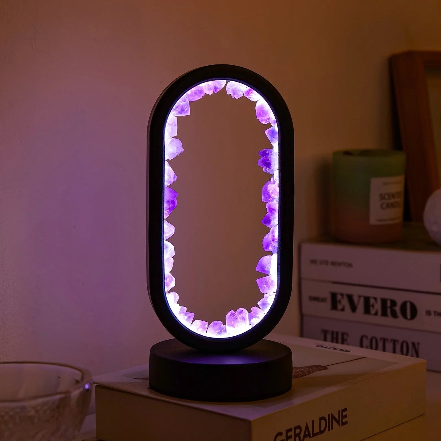 Tafellamp Amethist Handgemaakt Natuurkristal LED E14 Paars Roze Sfeer Slaapkamer Meditatie Yoga Rustgevend Decoratie Innerlijke Rust