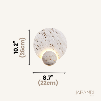 Japandi Wandlamp Travertijn Rond Eclipse Bol Warm Licht Slaapkamer Woonkamer Natuursteen