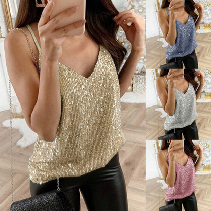 Dames Top Glitter Pailletten Spaghetti Bandjes
