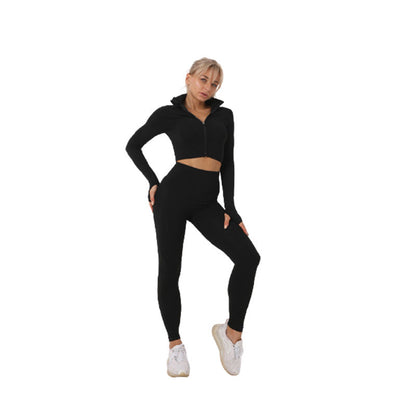 Dames Sportset: Yoga Legging, Croptop en Windvest