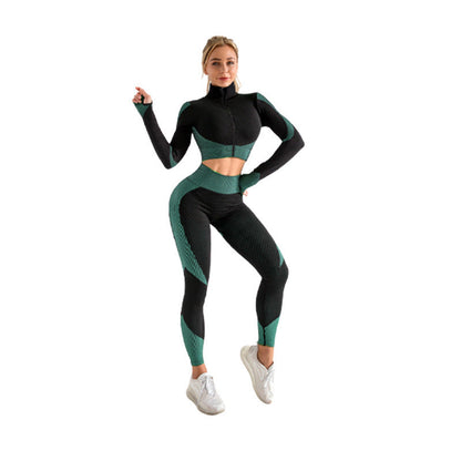 Dames Sportset: Yoga Legging, Croptop en Windvest