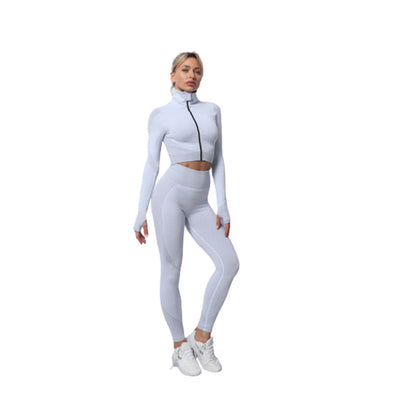 Dames Sportset: Yoga Legging, Croptop en Windvest