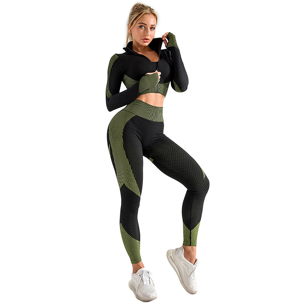 Dames Sportset: Yoga Legging, Croptop en Windvest