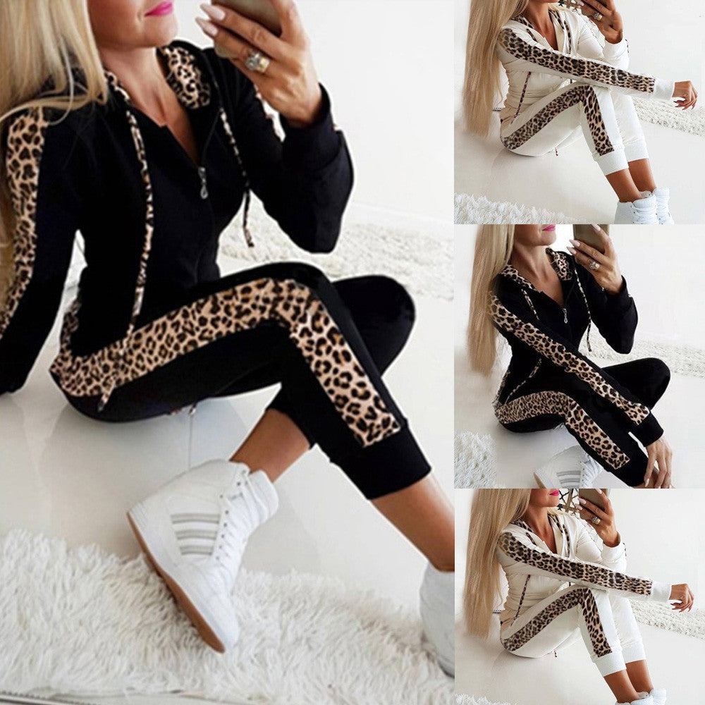 Dames Joggingpak Luipaard Print Tweedelig met Capuchon