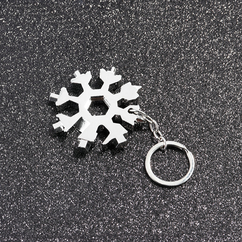 18-in-1 Sneeuwvlok Multitool in Compacte Sleutelhangerformaat met Moersleutels, Schroevendraaiers en Flesopener