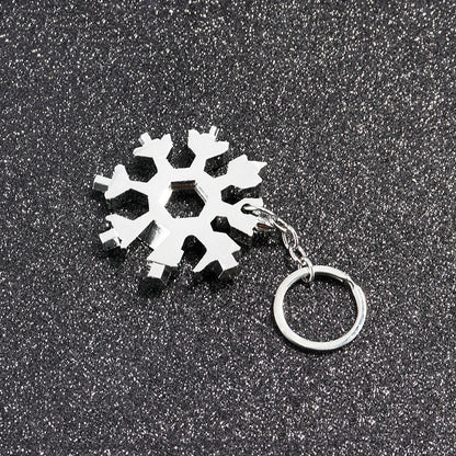 18-in-1 Sneeuwvlok Multitool in Compacte Sleutelhangerformaat met Moersleutels, Schroevendraaiers en Flesopener