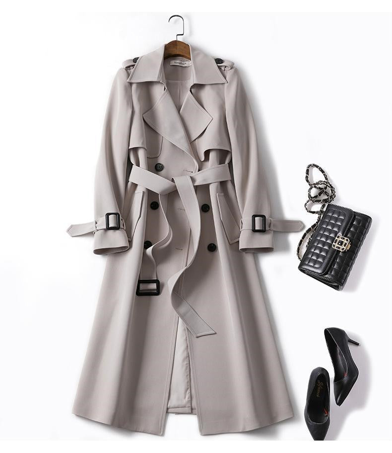 Dames Trenchcoat Lange Stijlvolle Dubbele Knopen Jas