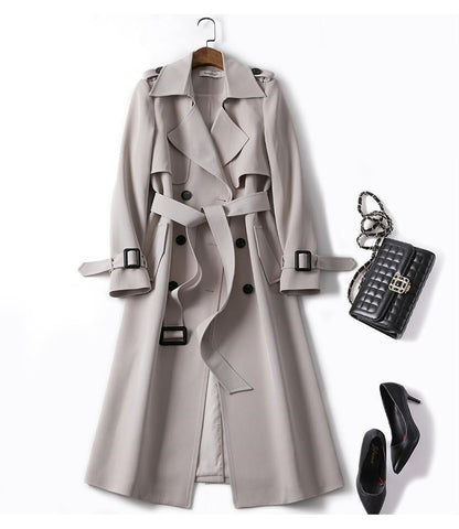 Dames Trenchcoat Lange Stijlvolle Dubbele Knopen Jas