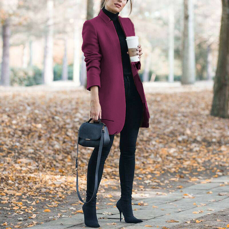 Dames Winterjas Lange Warme Coat Met Opstaande Kraag