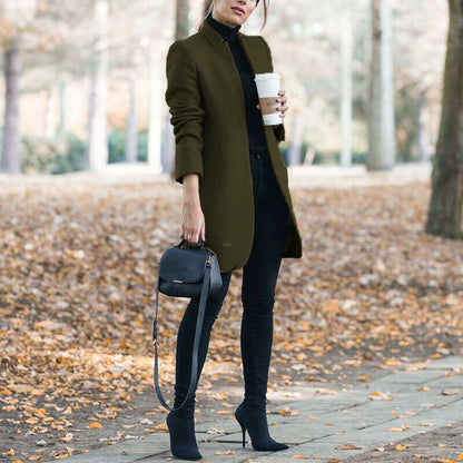 Dames Winterjas Lange Warme Coat Met Opstaande Kraag