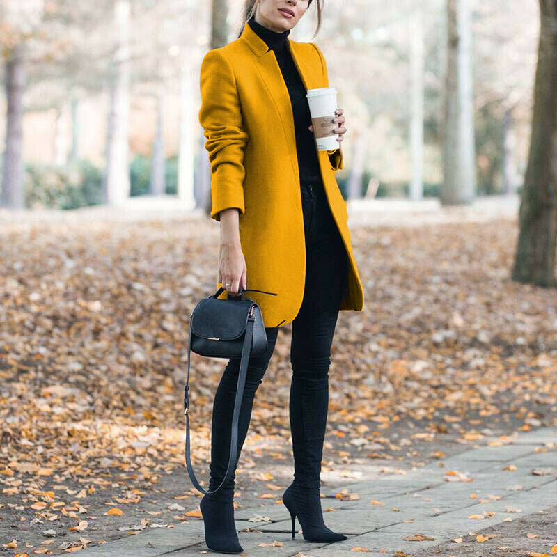 Dames Winterjas Lange Warme Coat Met Opstaande Kraag