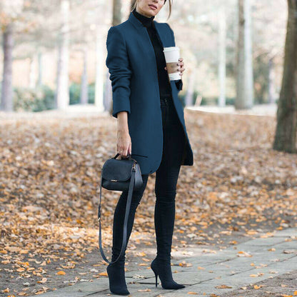 Dames Winterjas Lange Warme Coat Met Opstaande Kraag