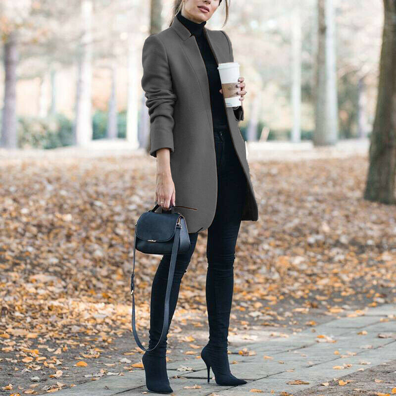 Dames Winterjas Lange Warme Coat Met Opstaande Kraag