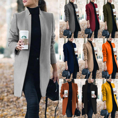 Dames Winterjas Lange Warme Coat Met Opstaande Kraag