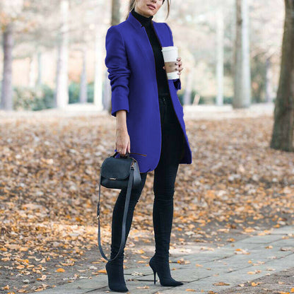 Dames Winterjas Lange Warme Coat Met Opstaande Kraag