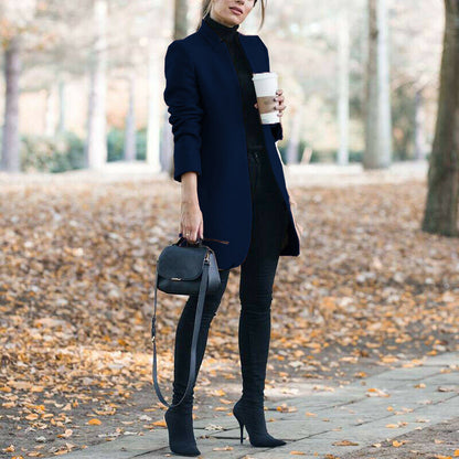 Dames Winterjas Lange Warme Coat Met Opstaande Kraag