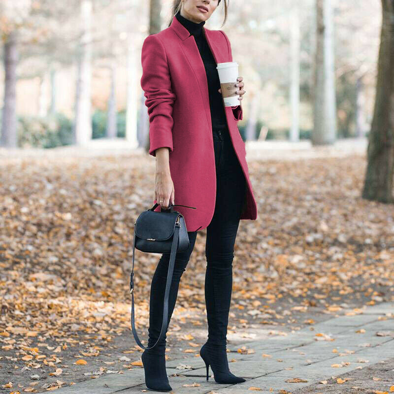 Dames Winterjas Lange Warme Coat Met Opstaande Kraag
