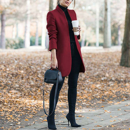 Dames Winterjas Lange Warme Coat Met Opstaande Kraag