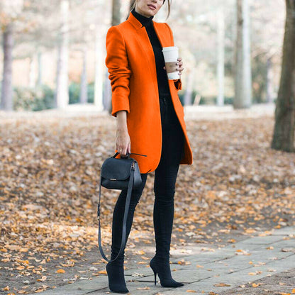 Dames Winterjas Lange Warme Coat Met Opstaande Kraag