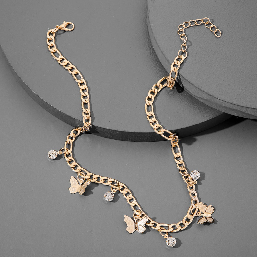 Vlinder Ketting voor Dames met Glitter Steentjes en Zilveren Schakels