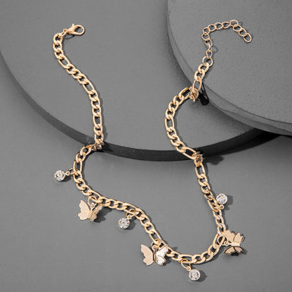 Vlinder Ketting voor Dames met Glitter Steentjes en Zilveren Schakels