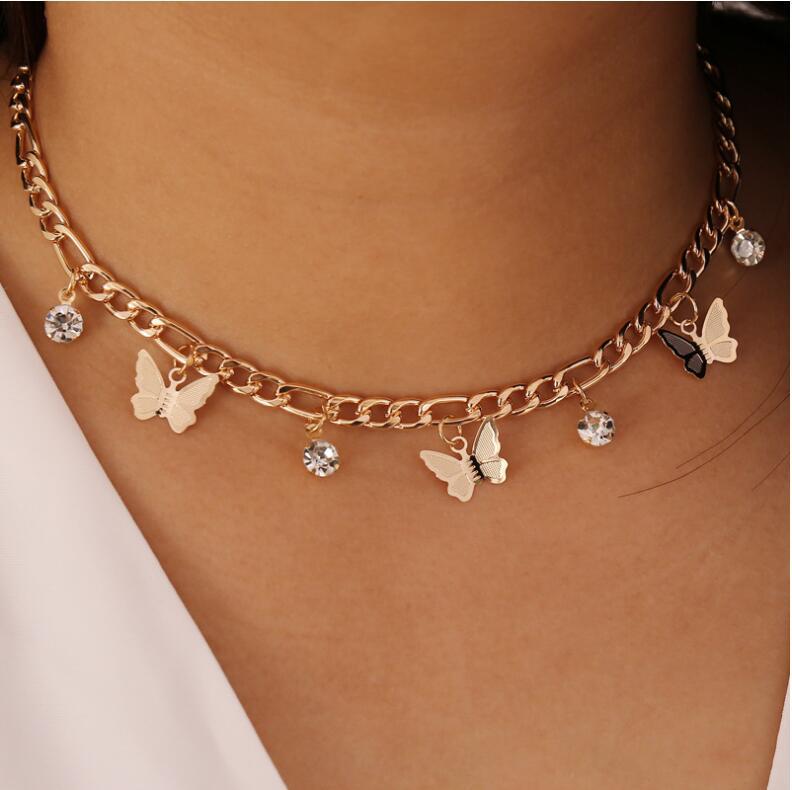 Vlinder Ketting voor Dames met Glitter Steentjes en Zilveren Schakels - StudioMarella