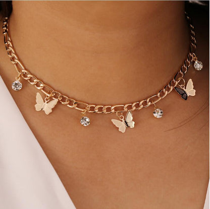 Vlinder Ketting voor Dames met Glitter Steentjes en Zilveren Schakels - StudioMarella