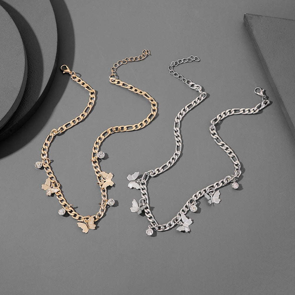 Vlinder Ketting voor Dames met Glitter Steentjes en Zilveren Schakels