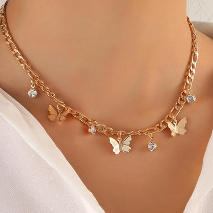 Vlinder Ketting voor Dames met Glitter Steentjes en Zilveren Schakels