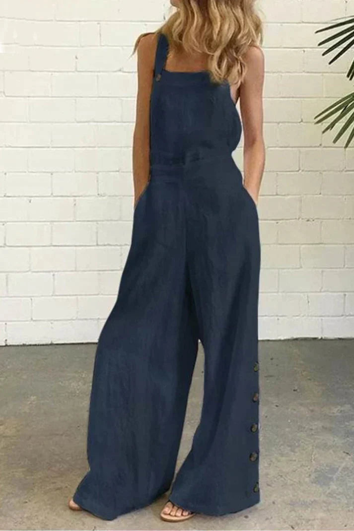 Jumpsuit Effen Kleur Vierkant Kraag Met Gesp Sluiting