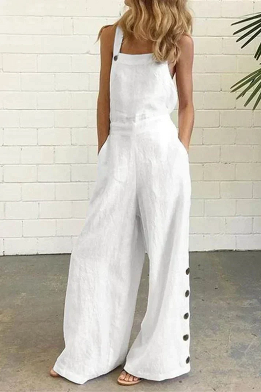Jumpsuit Effen Kleur Vierkant Kraag Met Gesp Sluiting - StudioMarella