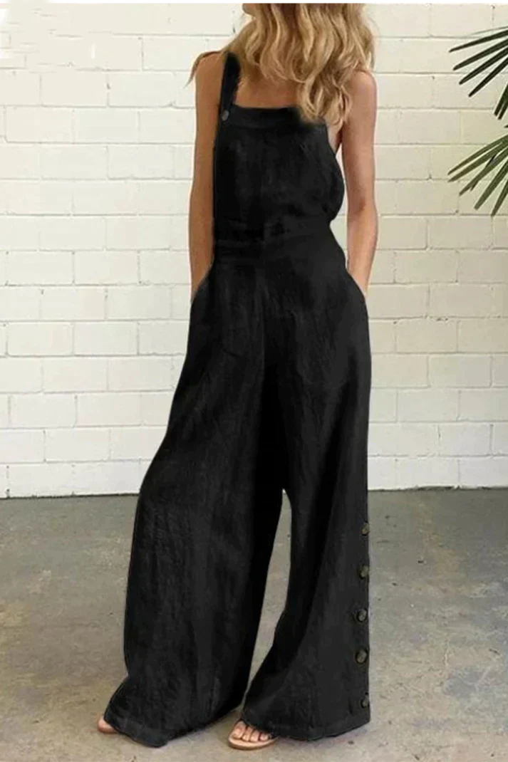 Jumpsuit Effen Kleur Vierkant Kraag Met Gesp Sluiting