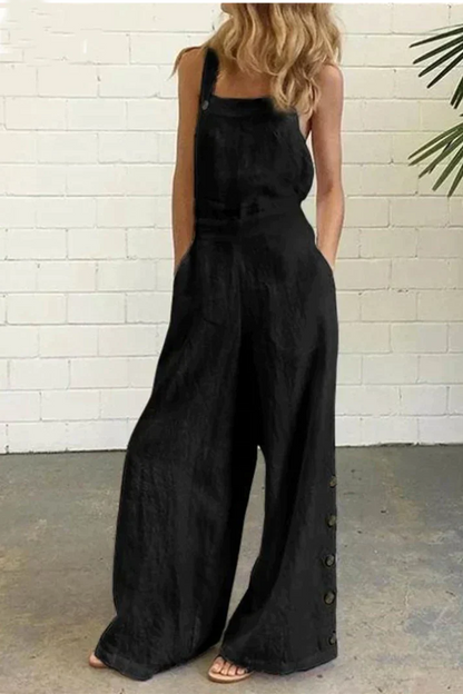 Jumpsuit Effen Kleur Vierkant Kraag Met Gesp Sluiting