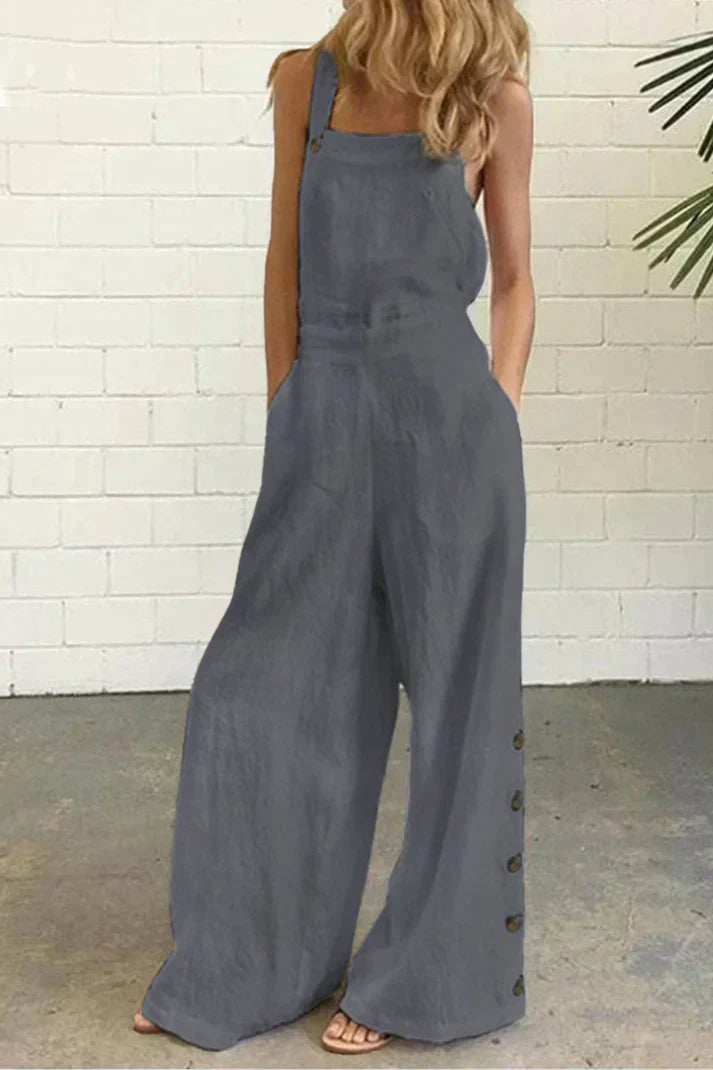 Jumpsuit Effen Kleur Vierkant Kraag Met Gesp Sluiting