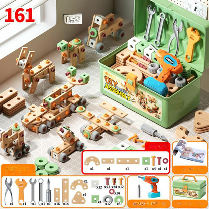 Houten Speelgoed Gereedschapsset voor Kinderen Constructieset met Koffer & Accessoires