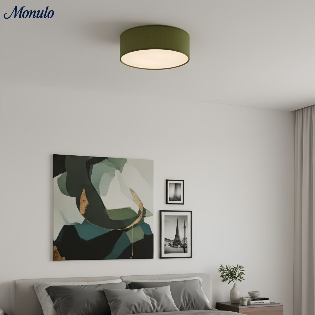 Plafondlamp met Linnen Kap – Drumvorm Ø30/45cm – Modern Scandinavisch Design – Elegante Verlichting Woonkamer Slaapkamer Eetkamer