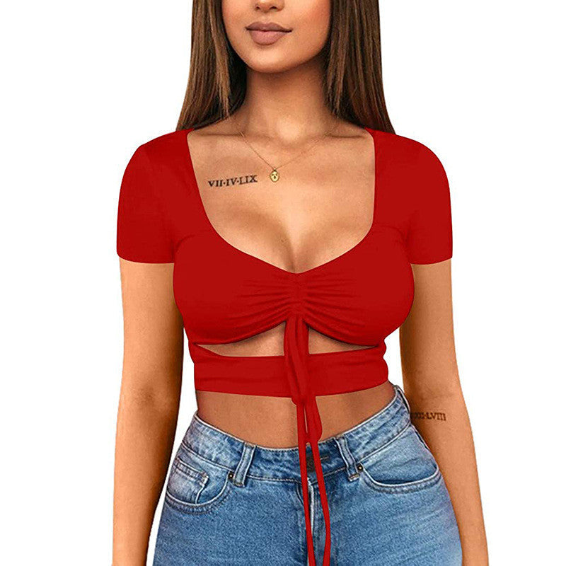 Dames Crop Top Aansluitend V-hals Trekkoord Sportief