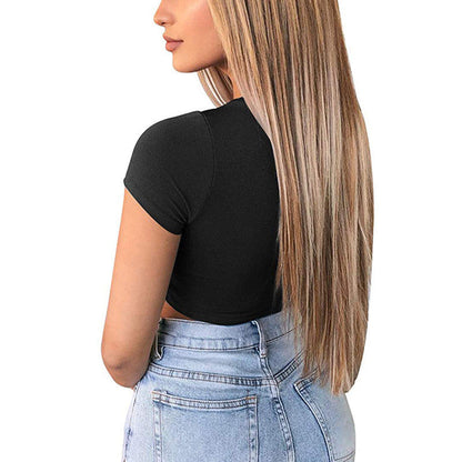 Dames Crop Top Aansluitend V-hals Trekkoord Sportief