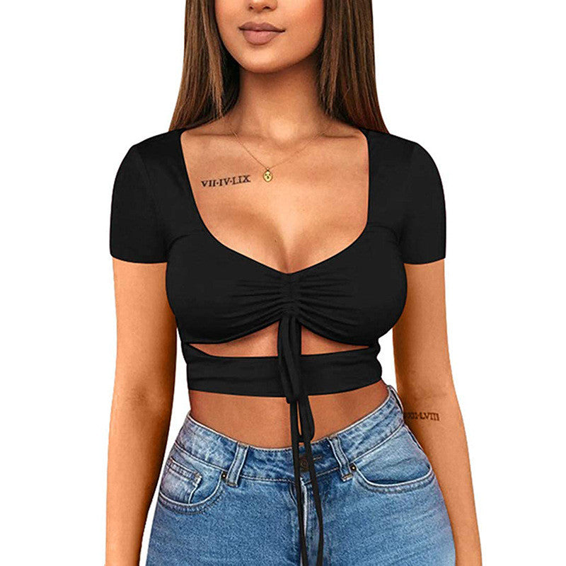 Dames Crop Top Aansluitend V-hals Trekkoord Sportief