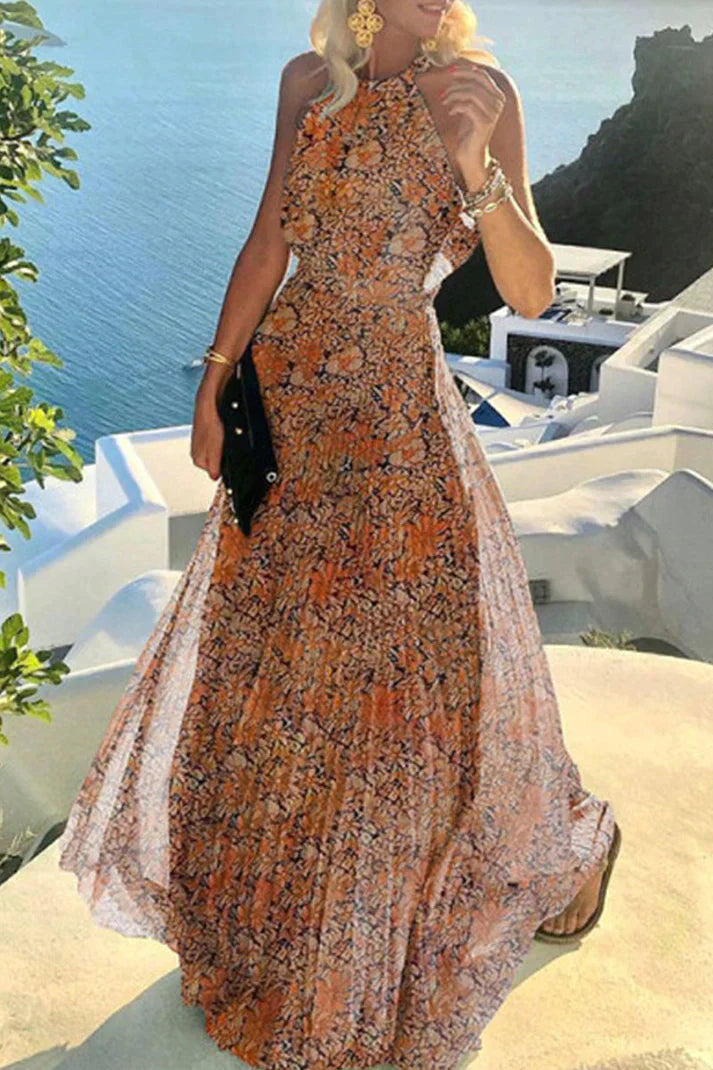 Maxi Jurk Plooien Geplooide Boheemse Patchwork Stijl