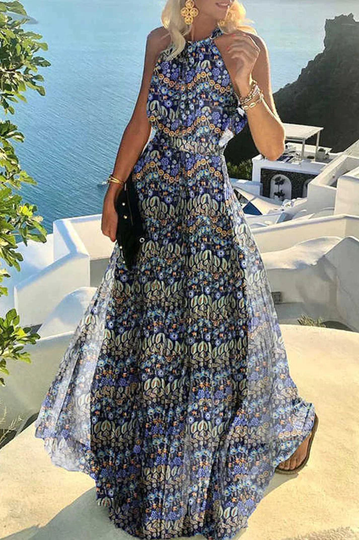 Maxi Jurk Plooien Geplooide Boheemse Patchwork Stijl