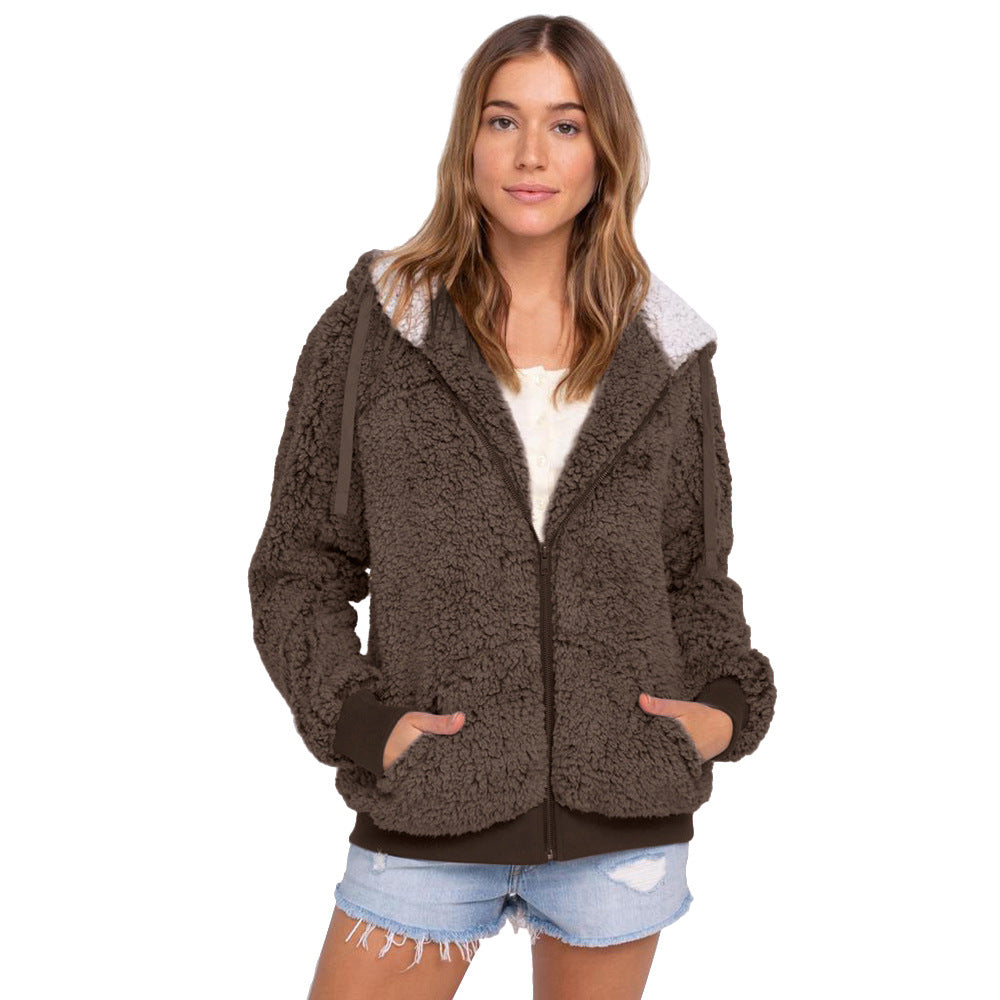 Dames Fleece Hoodie Zwart Wit met Rits Capuchon