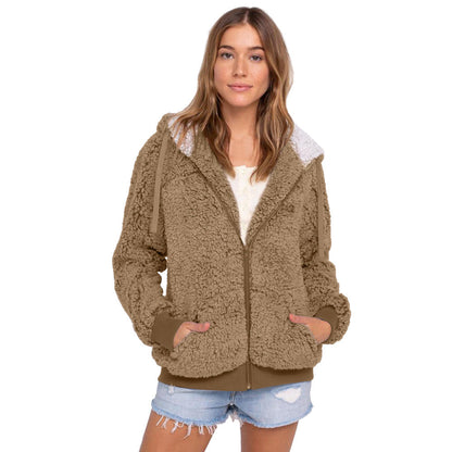 Dames Fleece Hoodie Zwart Wit met Rits Capuchon