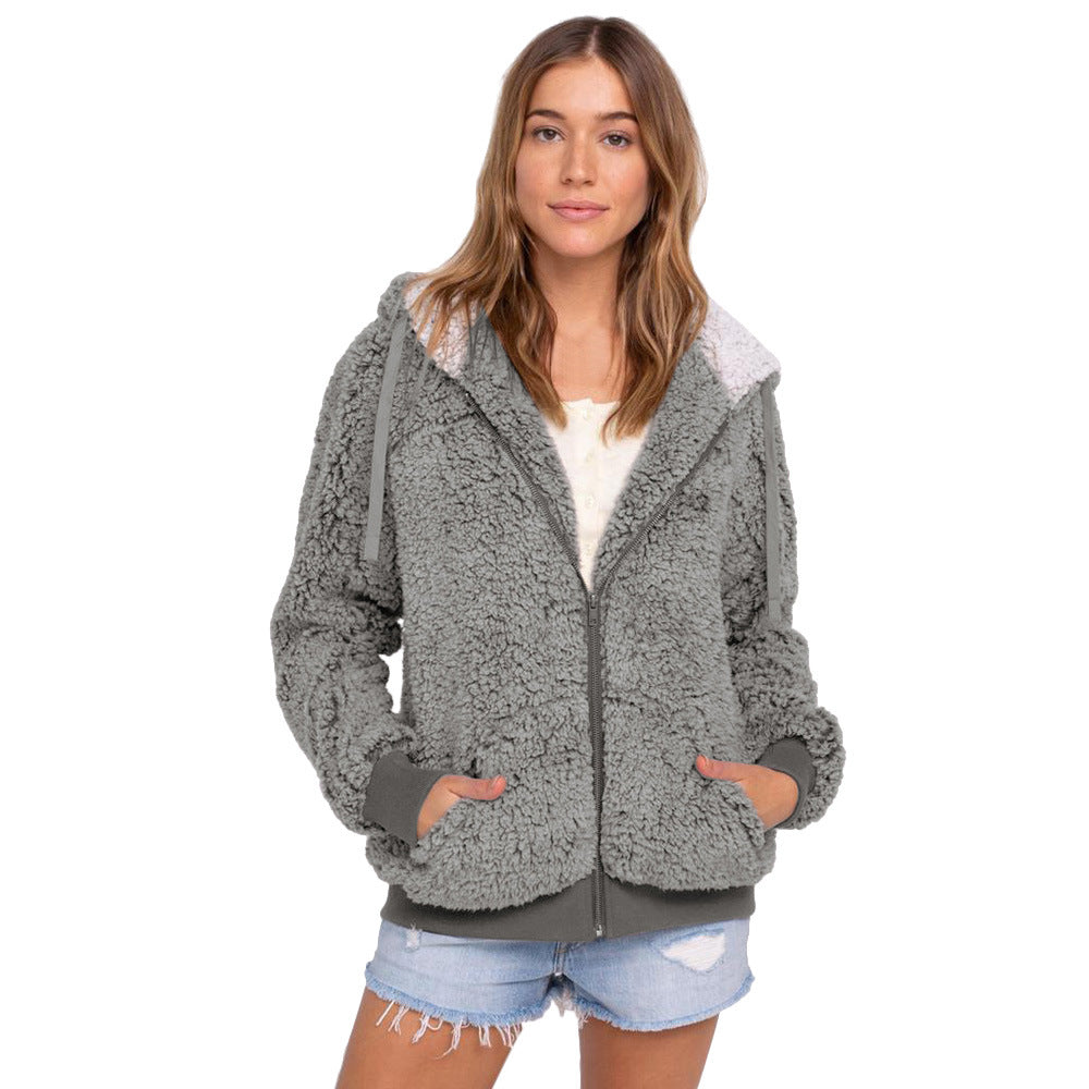 Dames Fleece Hoodie Zwart Wit met Rits Capuchon