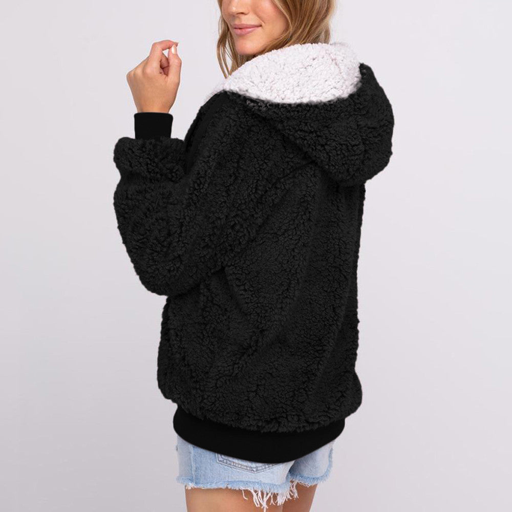 Dames Fleece Hoodie Zwart Wit met Rits Capuchon - StudioMarella