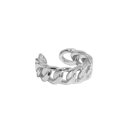 Dames Zilveren Ring met Open Schakel en Gedraaide Ketting