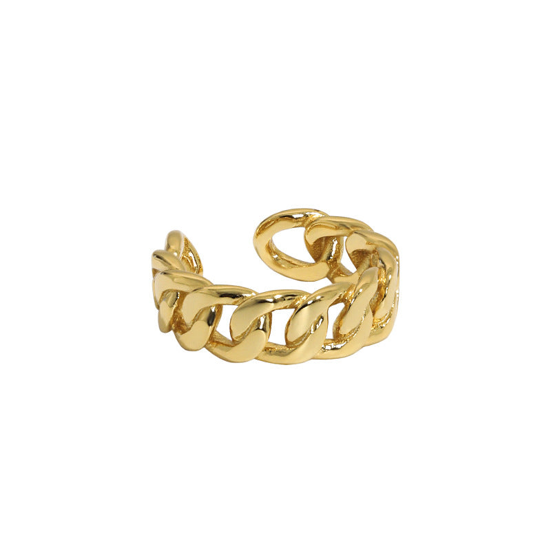 Dames Zilveren Ring met Open Schakel en Gedraaide Ketting