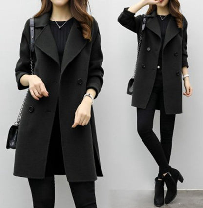 Dames Mantel Wollen Dubbel Geknoopt Stijlvolle Look