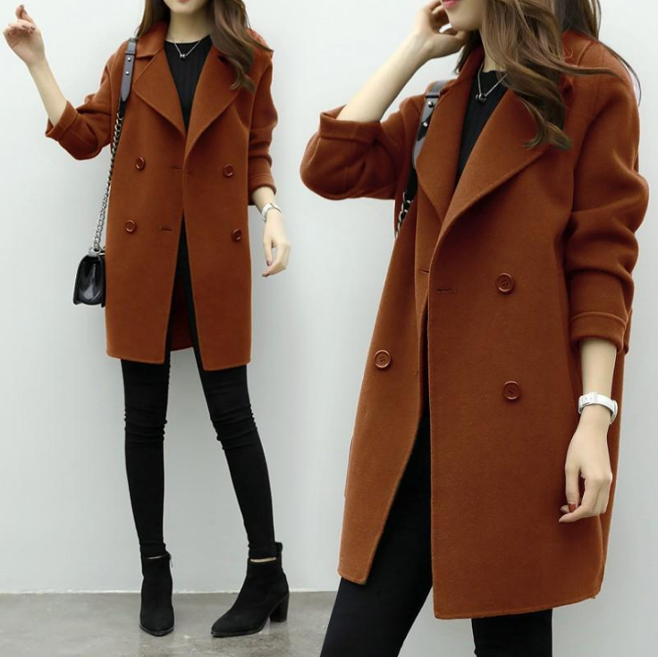 Dames Mantel Wollen Dubbel Geknoopt Stijlvolle Look
